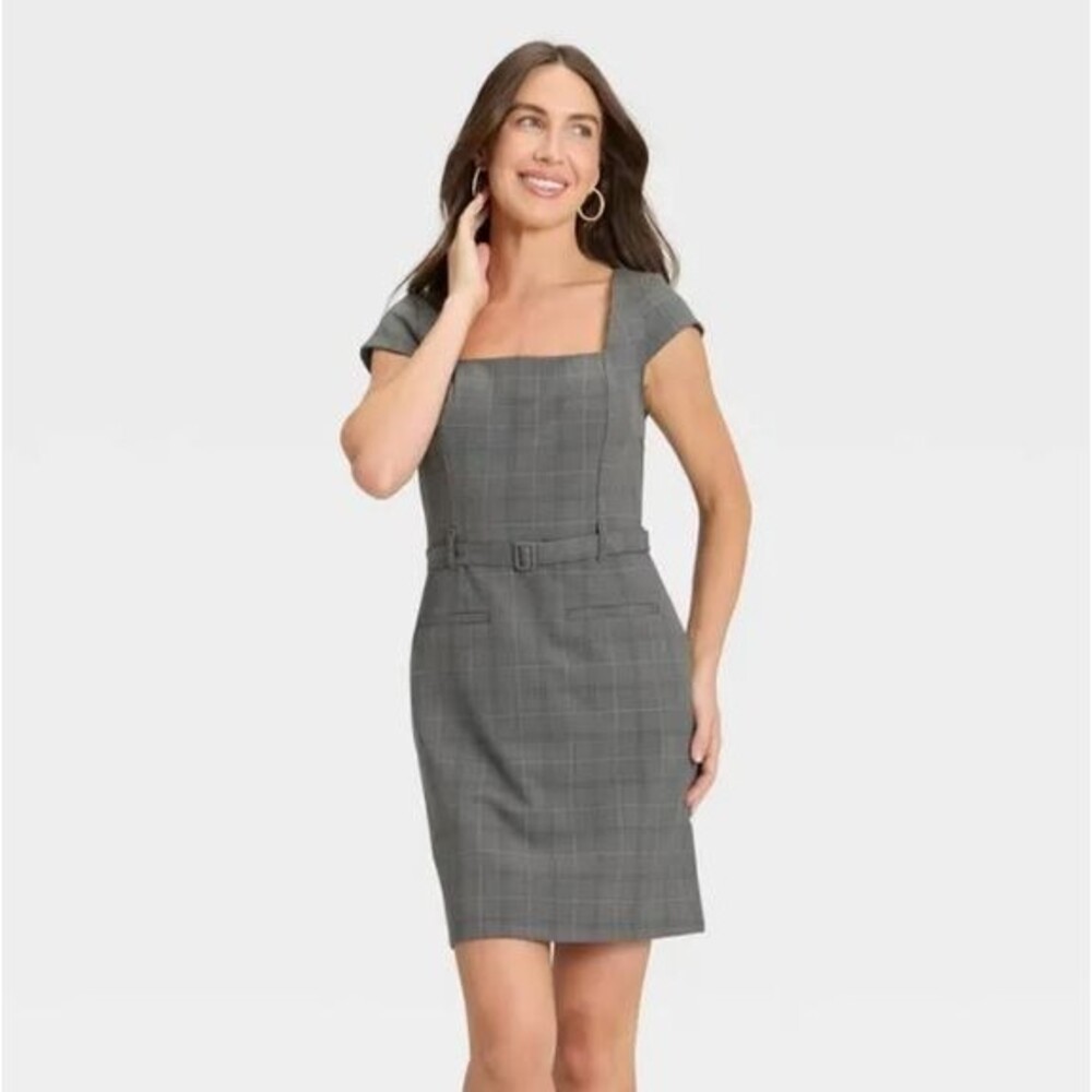 Women's Tailored Mini Dress Large A‎ New Day Gray Plaid New